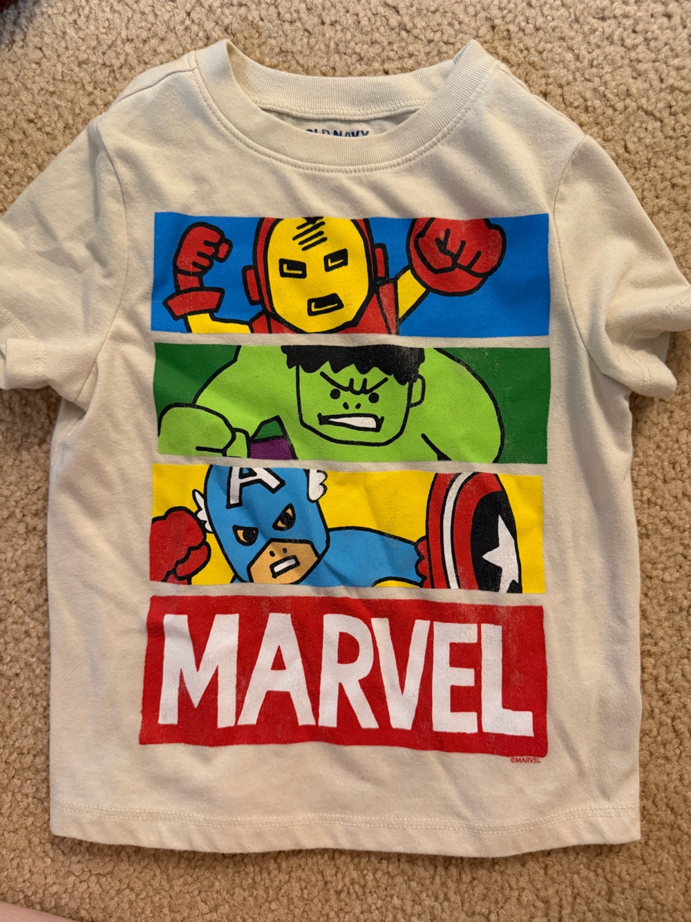 Marvel Kids White Tee with Colorful Superhero Panels